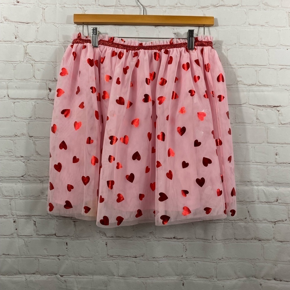 Way to Celebrate Pink Tulle TUTU Red Hearts Elastic Waist Pull On Skirt Size XL